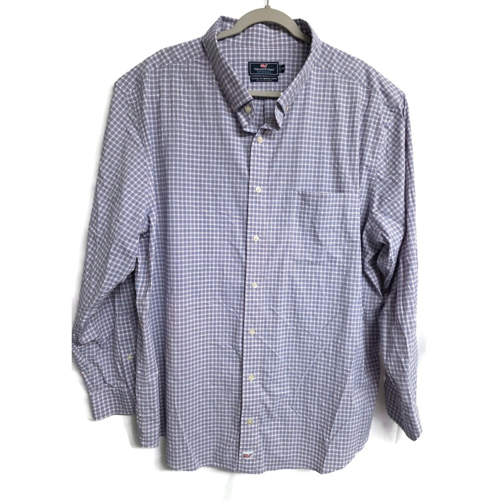 Vineyard Vines Performance Murray Shirt Mens 2XB Blue Pink Plaid Classic Fit